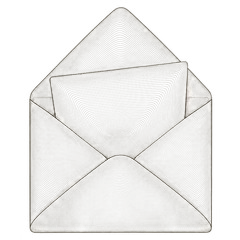 Contour-line emblem: an envelope with its flap lifted and a sheet sliding out.