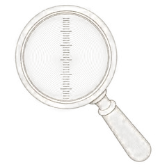 Contour-line emblem: a magnifying glass over a ruled column of hatch marks.