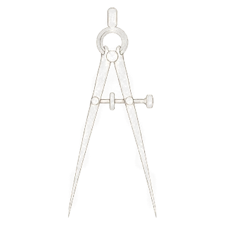 Contour-line emblem: a pair of engineer&rsquo;s dividers standing open on their points.