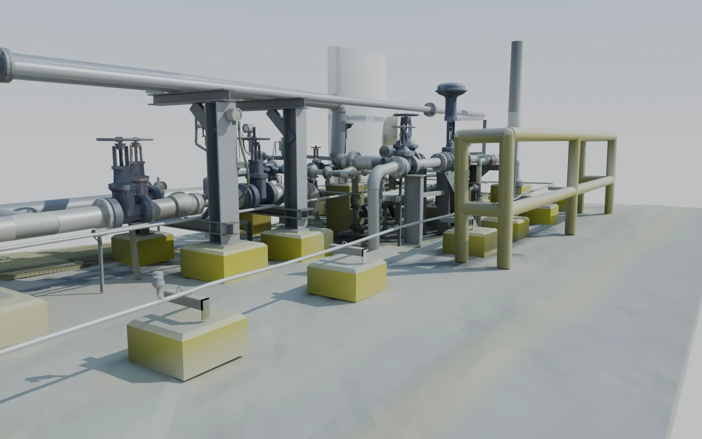 A process pipe skid as a BIM model: pipework, valves, supports and rails