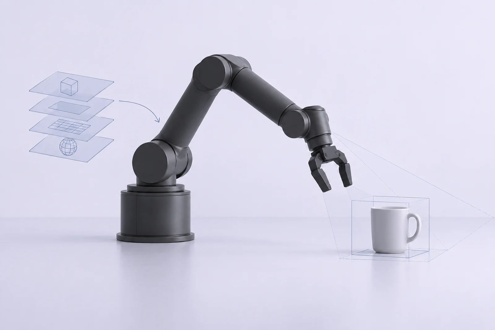 Illustration of a robot arm with a small stack of program cards
