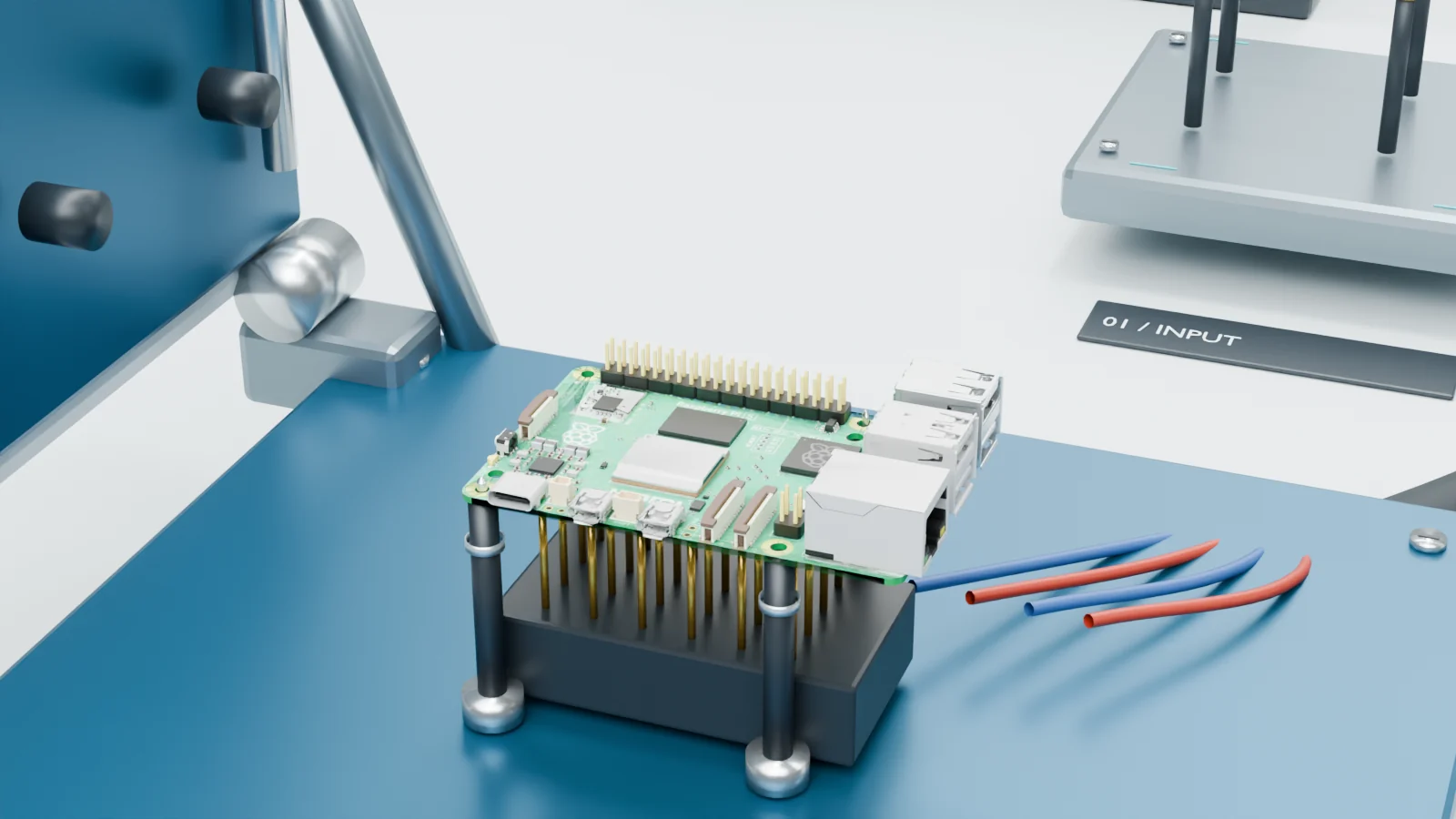Close-up of the populated board seated on the fixture pins